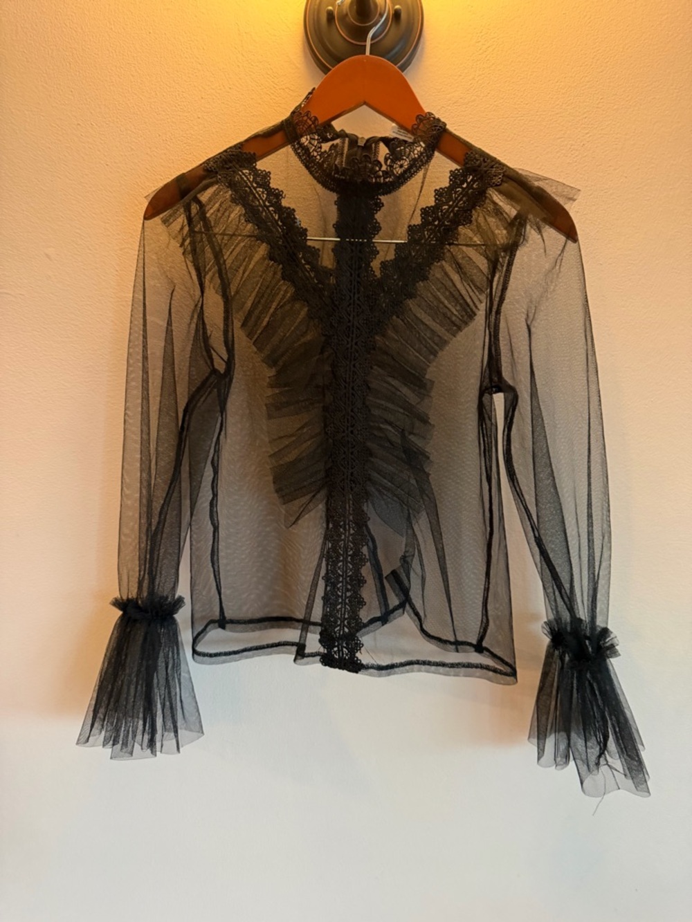 Sheer Black Lace Ruffle Blouse love is for eternity med